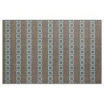 Teal Blue Squares Pattern On Dark Coffee Brown Fabric