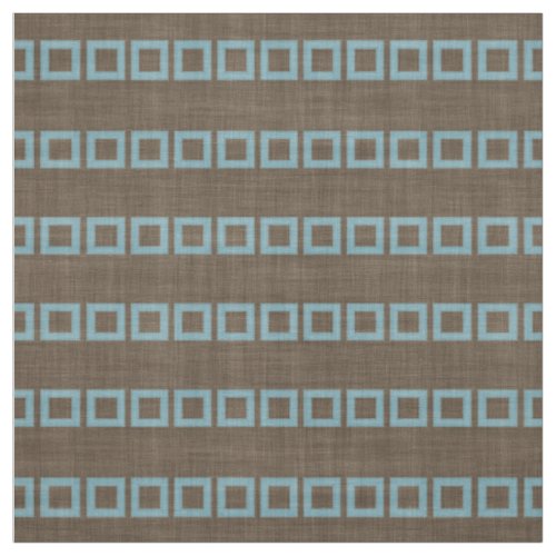 Teal Blue Squares Pattern On Dark Coffee Brown Fabric