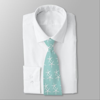 Teal Blue Starfish Pattern Men's Tie