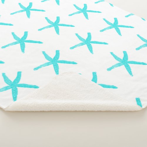 Teal Blue Starfish Patterns White Trendy Christmas Sherpa Blanket