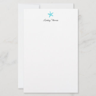 Teal Blue Starfish Personalized Stationery Paper