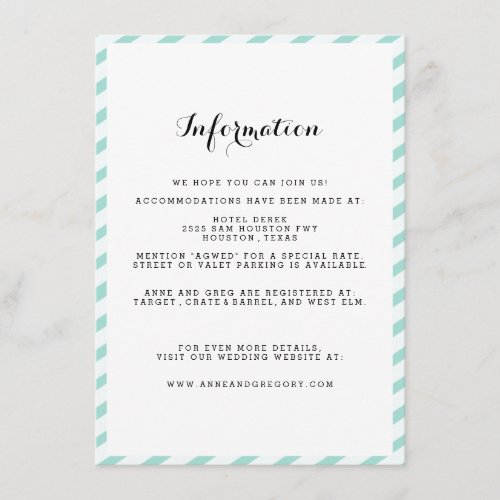 Teal Blue Wedding Information Insert Card