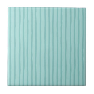 Teal Blue Stripes Ceramic Tile