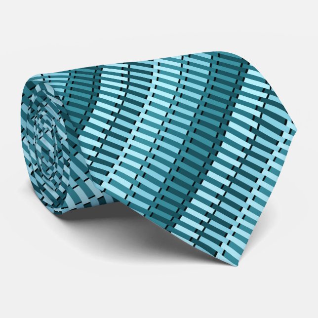 Teal Blue Stylish Modern Abstract Stripe Pattern Neck Tie (Rolled)