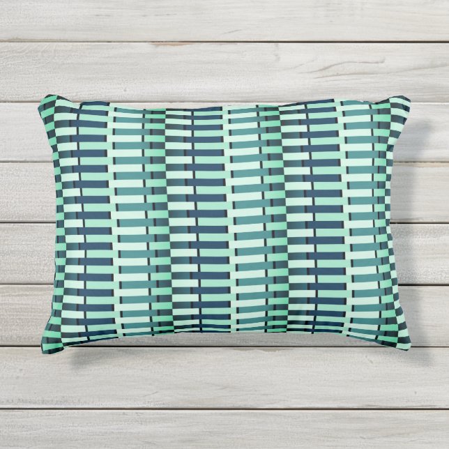 Teal Blue Stylish Modern Abstract Stripe Pattern Outdoor Pillow (Front)