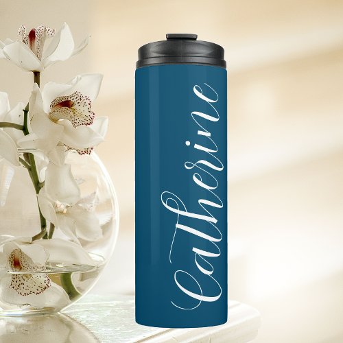 Teal Blue Stylized Maid of Honor Name Thermal Tumbler