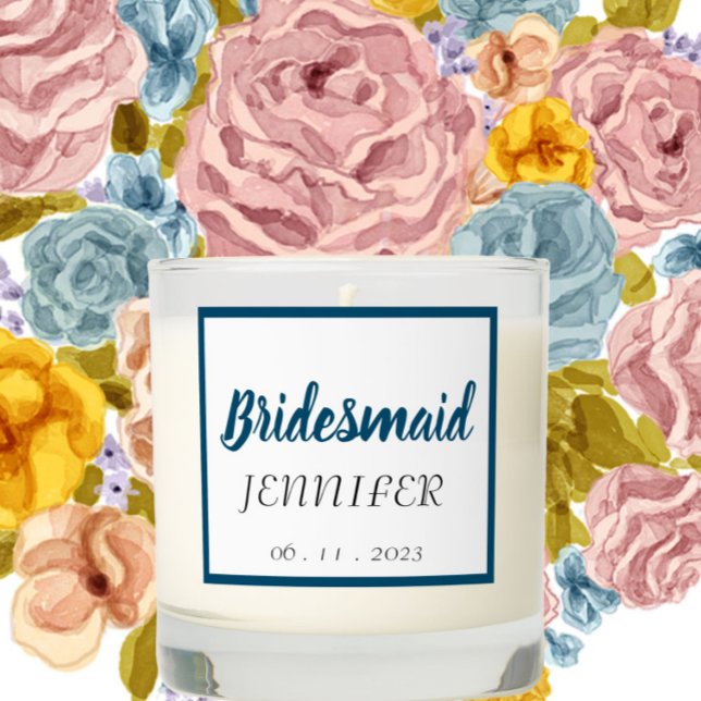 Teal Blue Stylized Wedding Bridesmaid Scented Candle (In Situ Wedding)
