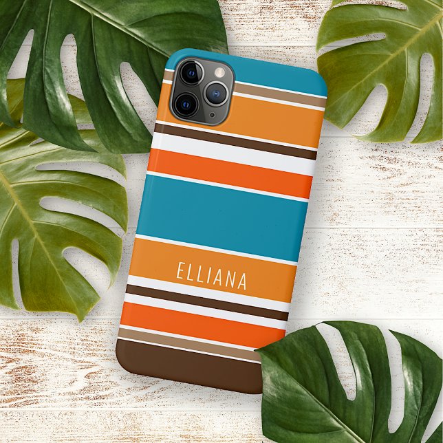 Teal Blue Summer Orange Ochre Yellow White Stripes iPhone Case (Creator Uploaded)