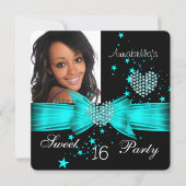 Teal Blue Sweet 16 Birthday Party Diamond Photo Invitation (Front)