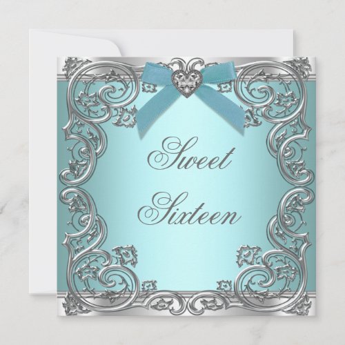 Teal Blue Sweet 16 Birthday Party Personalized Announcements