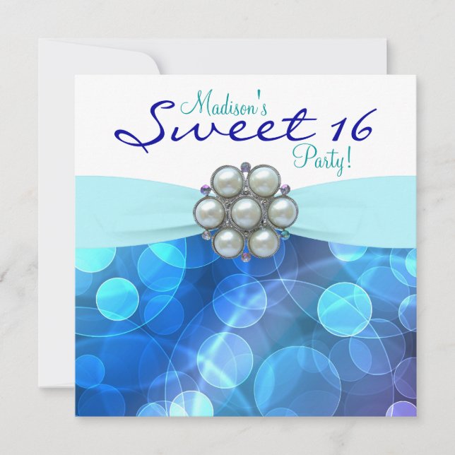 Teal Blue Sweet 16 Birthday Party Invitation (Front)