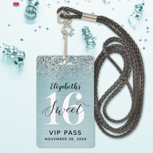 Teal Blue Sweet 16 Birthday VIP Badge