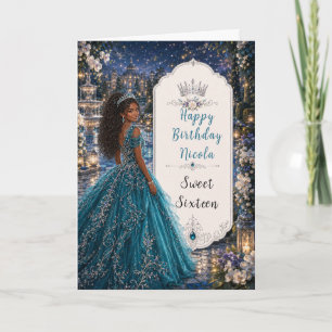 Teal Blue Sweet 16 Princess Ball Card