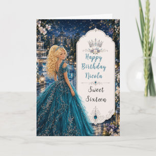 Teal Blue Sweet 16 Princess Ball Card