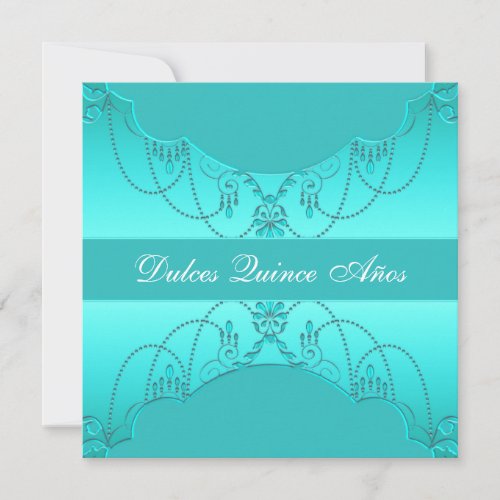 Teal Blue Sweet Fifteen Quinceanera Invitation