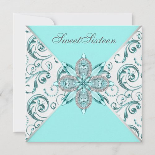 Teal Blue Sweet Sixteen Birthday Party Custom Announcements