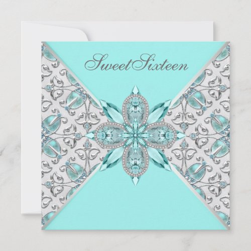 Teal Blue Sweet Sixteen Birthday Party Custom Announcements