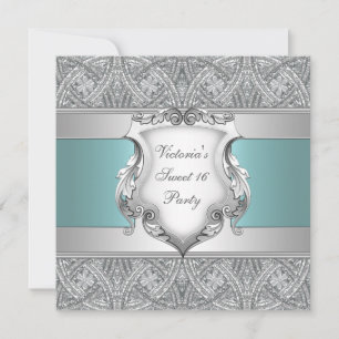 Teal Blue Sweet Sixteen Party Invitation