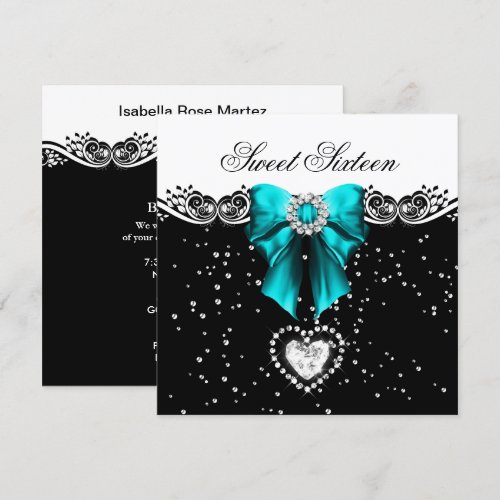 Teal Blue Sweet Sixteen Sweet 16 Party Personalized Invitation
