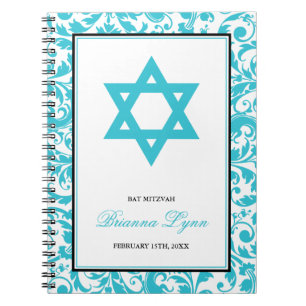 Teal Blue Swirl Damask Bat Mitzvah Guest Book