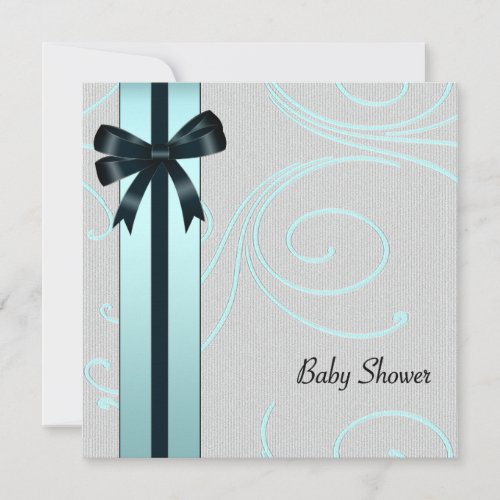Teal Blue Swirls Baby Shower Invite