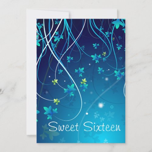 Teal Blue Swirls Sweet Sixteen Party Personalized Invite