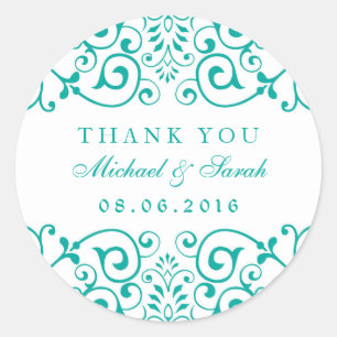 Teal Blue Swirly Floral Baby Shower Sticker