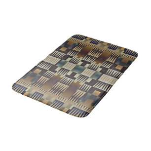 Teal Blue Tan Taupe Brown Native Tribal Mosaic Art Bath Mat