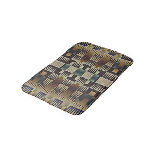 Teal Blue Tan Taupe Brown Native Tribal Mosaic Art Bath Mat