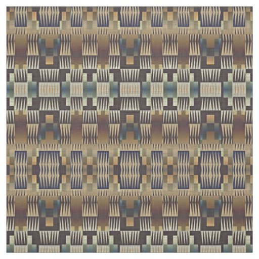 Teal Blue Tan Taupe Brown Native Tribal Mosaic Art Fabric