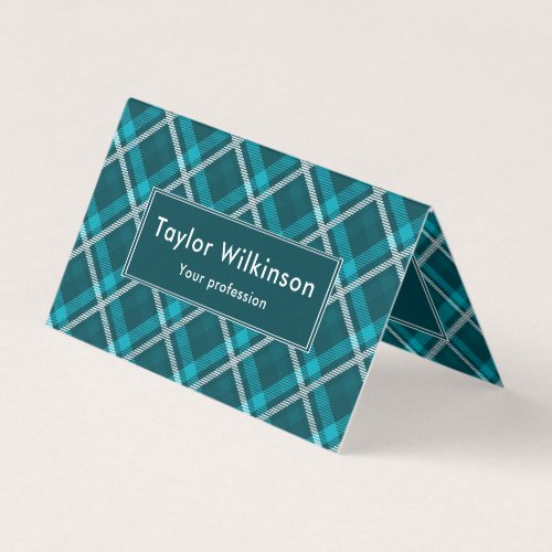 Teal Blue Tartan Pattern Business Card