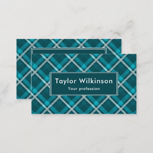 Teal Blue Tartan Pattern Business Card