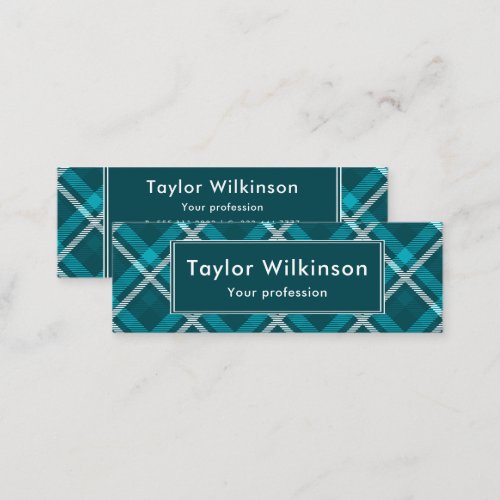 Teal Blue Tartan Pattern Mini Business Card