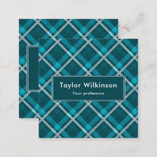 Teal Blue Tartan Pattern Square Business Card