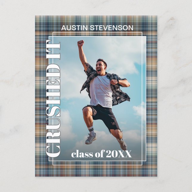 Teal Blue Tartan Plaid Graduation Announcement Postcard (Front)