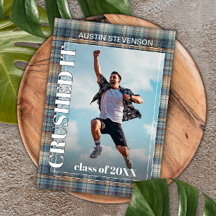 Teal Blue Tartan Plaid Graduation Announcement Postcard