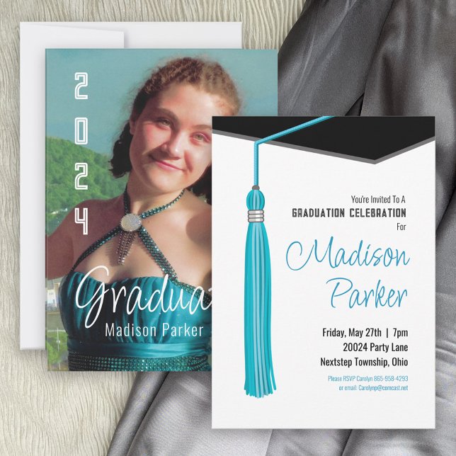 Teal Blue Tassel Graduation Party Invitation (Creator Uploaded)