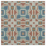 Teal Blue Taupe Burnt Orange Brown Ethnic Look Fabric
