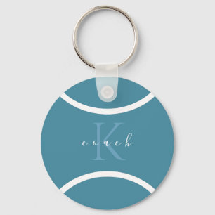 Teal Blue Tennis Ball & Initial Monogrammed Coach Keychain