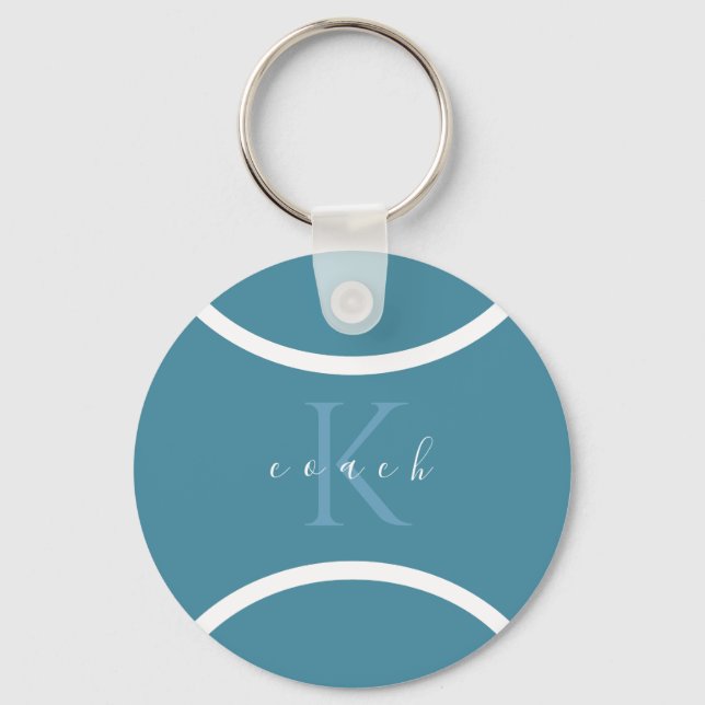 Teal Blue Tennis Ball & Initial Monogrammed Coach  Keychain (Front)