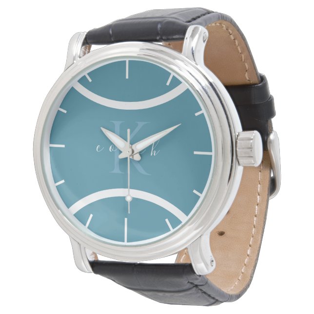 Teal Blue Tennis Ball & Initial Monogrammed Coach Watch | Zazzle