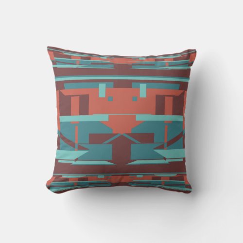 Teal Blue Terracotta Burgundy Rowed Southwest Look Throw Pillow