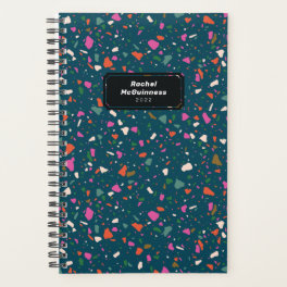 Teal Blue Terrazzo Planner with Name and Year