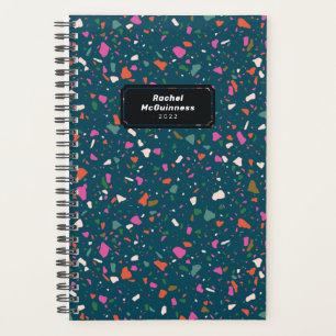 Teal Blue Terrazzo Planner with Name and Year