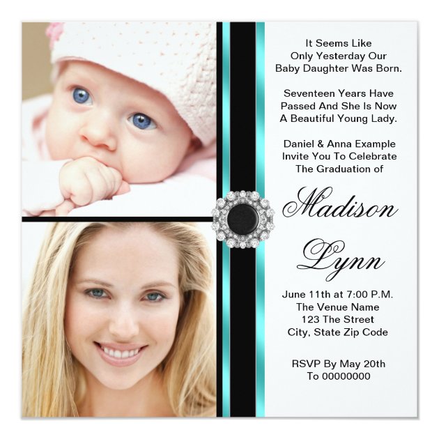 Teal Blue Then And Now Photo Graduation Card