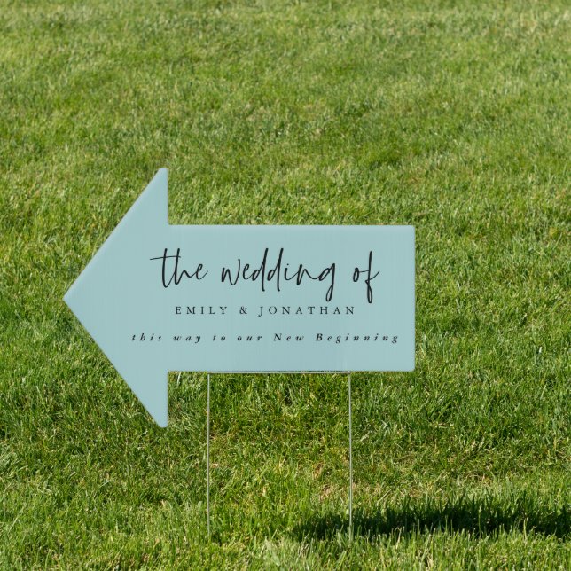 Teal Blue This Way to Wedding Direction Arrow Sign (Insitu)