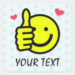 Teal Blue Thumbs Up Smile Face Custom Text Square Sticker