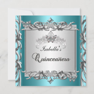Teal Blue Tiara Quinceanera 15th Birthday Invitation