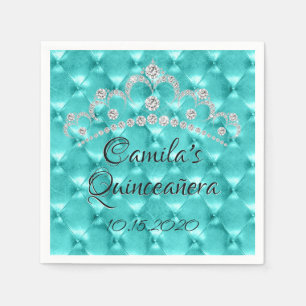 Teal Blue Tiara Quinceañera Celebration Paper Napkins