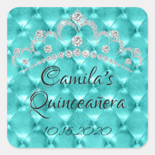 Teal Blue Tiara Quinceañera Celebration Square Sticker
